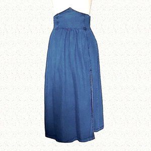 BLUE DENIM MIDI SKIRT SHEIN High Waist, Slit Left Front